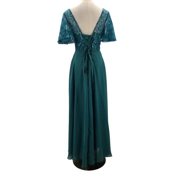 FORMAL 10 L green Mother of bride sequin lace cocktail gala maxi dress NEW b104 - Picture 2 of 7
